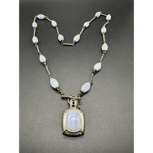 Judith Ripka Sterling Silver Blue Agate Pendant w/ Whitney Kelly Necklace 32”